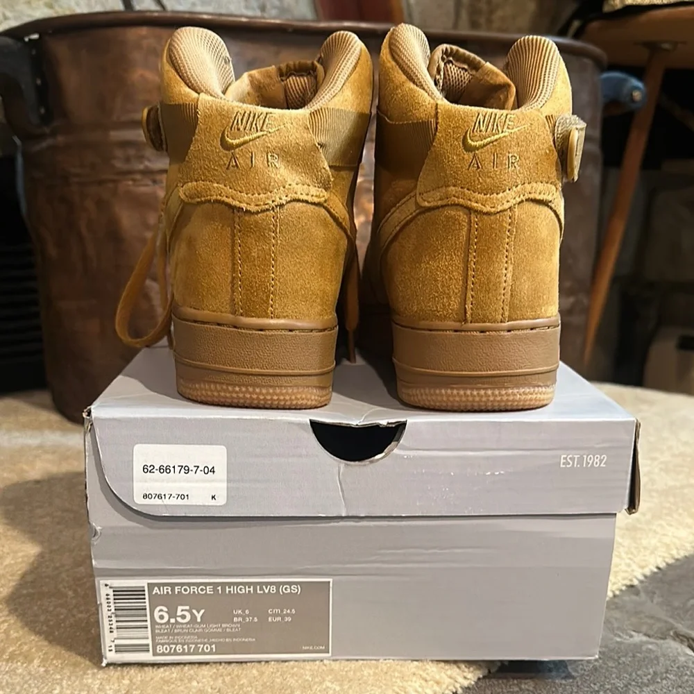 Nike Air Force 1 High Tops in Mustard Suede (Size 6.5Y) - Picture 9 of 17
